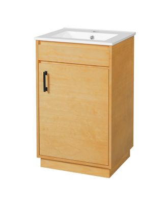 20" Farmhouse Natural Bathroom Vanity with Sink, Rectangular Ceramic Top, Soft Close Door & Adjustable Shelf for Small Space