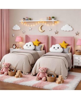 Set of 2 Twin Size Bed Frame with Wingback Headboard, Velvet Upholstered Platform Bed frame with Wood Slats, No Box Spring Needed