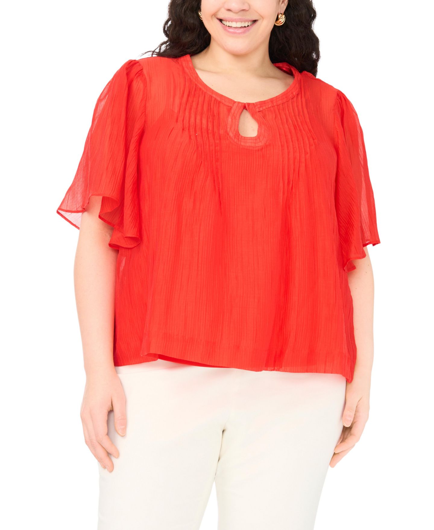 Женская блузка Vince Camuto Front Cutout Flutter-Sleeve Blouse, цвет: Красный — фото 2