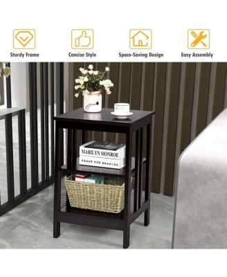 2 Pieces 3-Tier Nightstand with Reinforced Bars and Stable Structure