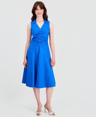 tahari asl blue dress Tahari ASL Crossed Neck Sleeveless Tie Waist Zipper Back Multi Print Jersey Dress BLUE Multi / 16 main image 0