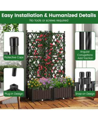 Raised Garden Bed w/Trellis Drain Holes for Climbing Vines Flowers Vegetables