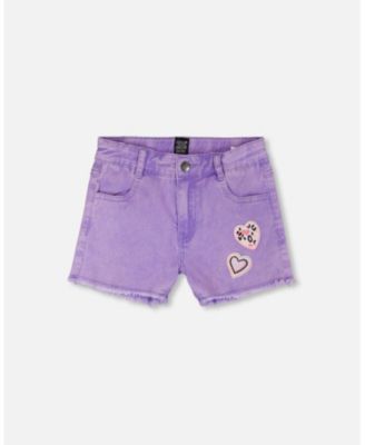 Little Girls Little/ Mauve Denim Shorts with Embroidery