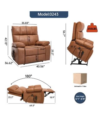 Oversized Power Lift Recliner Chair for Elderly, Faux Leather Dual Motor Infinite Position with Massage, Heat, Remote & Cup Holders