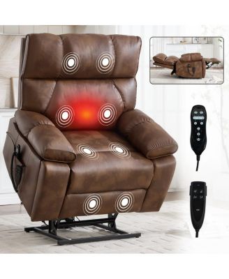 Oversized Power Lift Recliner Chair for Elderly, Faux Leather Dual Motor Infinite Position with Massage, Heat, Remote & Cup Holders