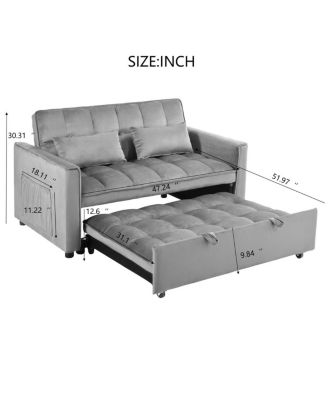Velvet Convertible Sofa Bed with Backrest and Pillows for Small Space