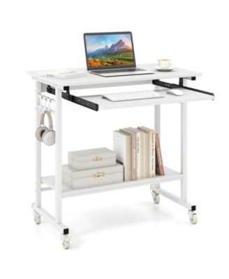 Rolling Laptop Table with Pull Out Keyboard Tray and Hooks