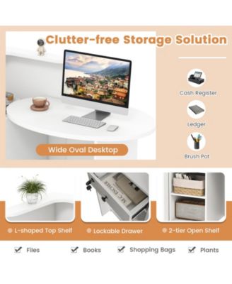 Reception Office Desk with Open Shelf and Lockable Drawer