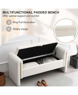 Upholstered Storage Ottoman, Modern Teddy End of Bed Bench, Window Storage Stool with Arms for Living Room, Bedroom