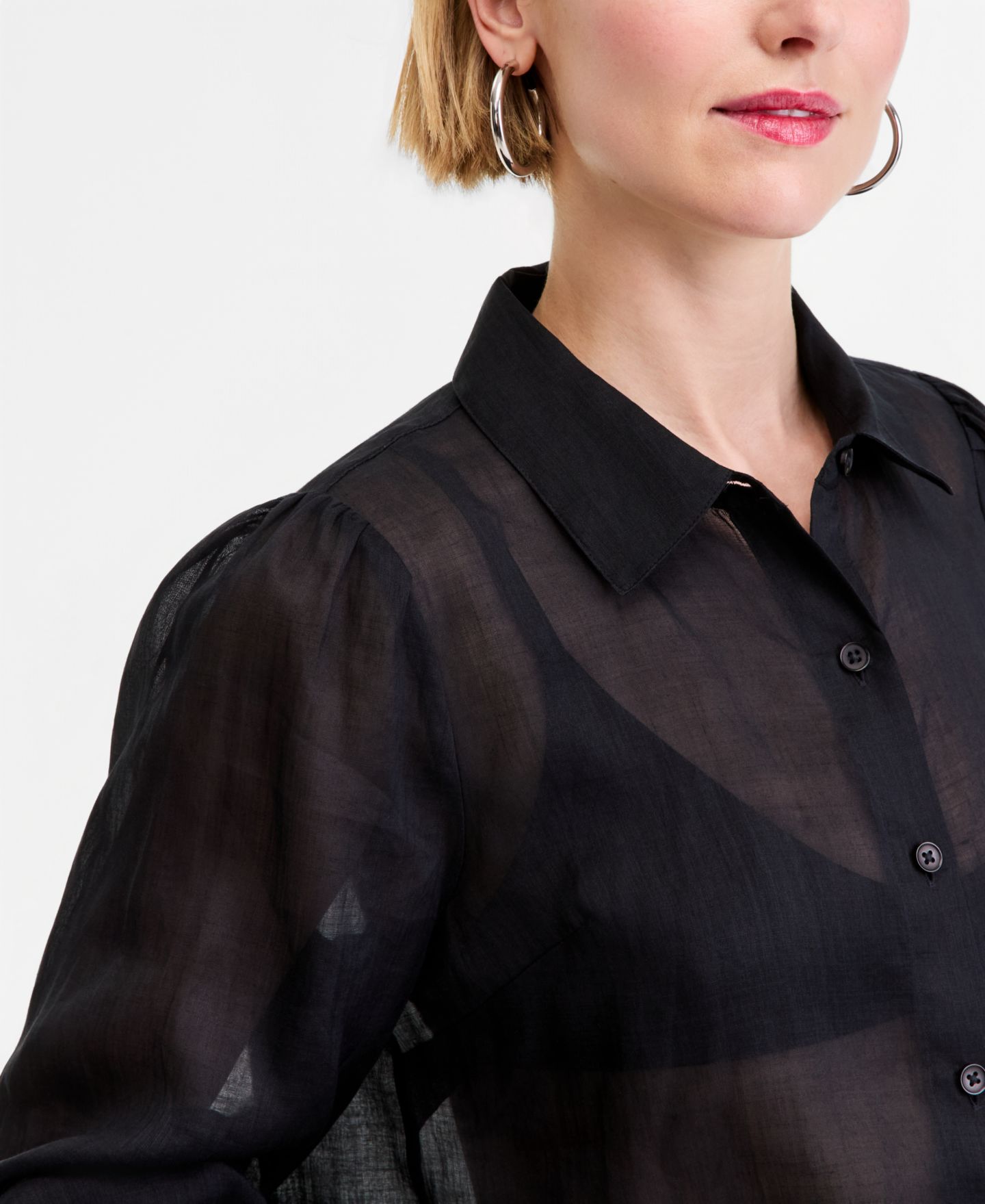 Женская блузка I.N.C. International Concepts Puffed-Sleeve Blouse, цвет: Глубокий чёрный — фото 4