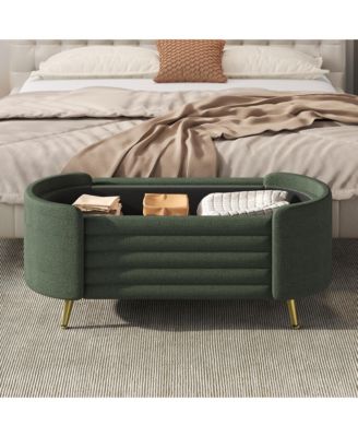 Storage Ottoman - Upholstered Storage Bench, Oval End of Bed Bench for Living Room, Bedroom and Entryway