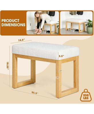 Upholstered Wooden Ottoman Bench, Shoe Changing Bench, Rustic Entryway Shoe Bench for Bedroom, Living Room, Entryway