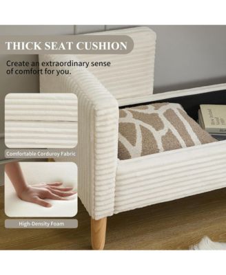 65" Storage Ottoman -  Corduroy Upholstered Bench with Armrests, Backrest and 2 Pillows, End of Bed Bench for Bedroom, Entryway