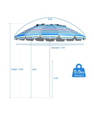 8FT Portable Beach Umbrella with Sand Anchor and Tilt Mechanism for Garden and Patio