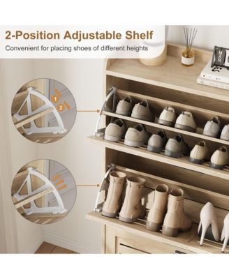 Shoe Cabinet Storage for Entryway, Narrow Shoe Cabinet with 3 Flip Drawers, Freestanding Hidden Slim Shoe Organizer Cabinet with Hooks