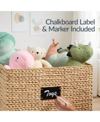 Rolling Pantry Storage Basket Organizer W/ Chalkboard Label, Handles, Removable Divider - Chestnut