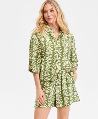 Women's 3/4 Sleeve Printed Button Down