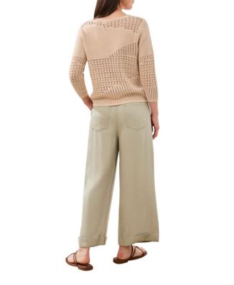 Women's Eyelet Texture Three-Quarter-Sleeve Sweater