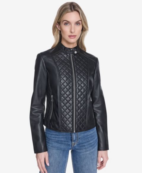 Женские куртки Andrew Marc Women's Marlette quilted lamb leather scuba jacket