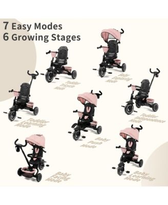 8-in-1 Kids Tricycle with Adjustable Push Handle, Canopy and Storage