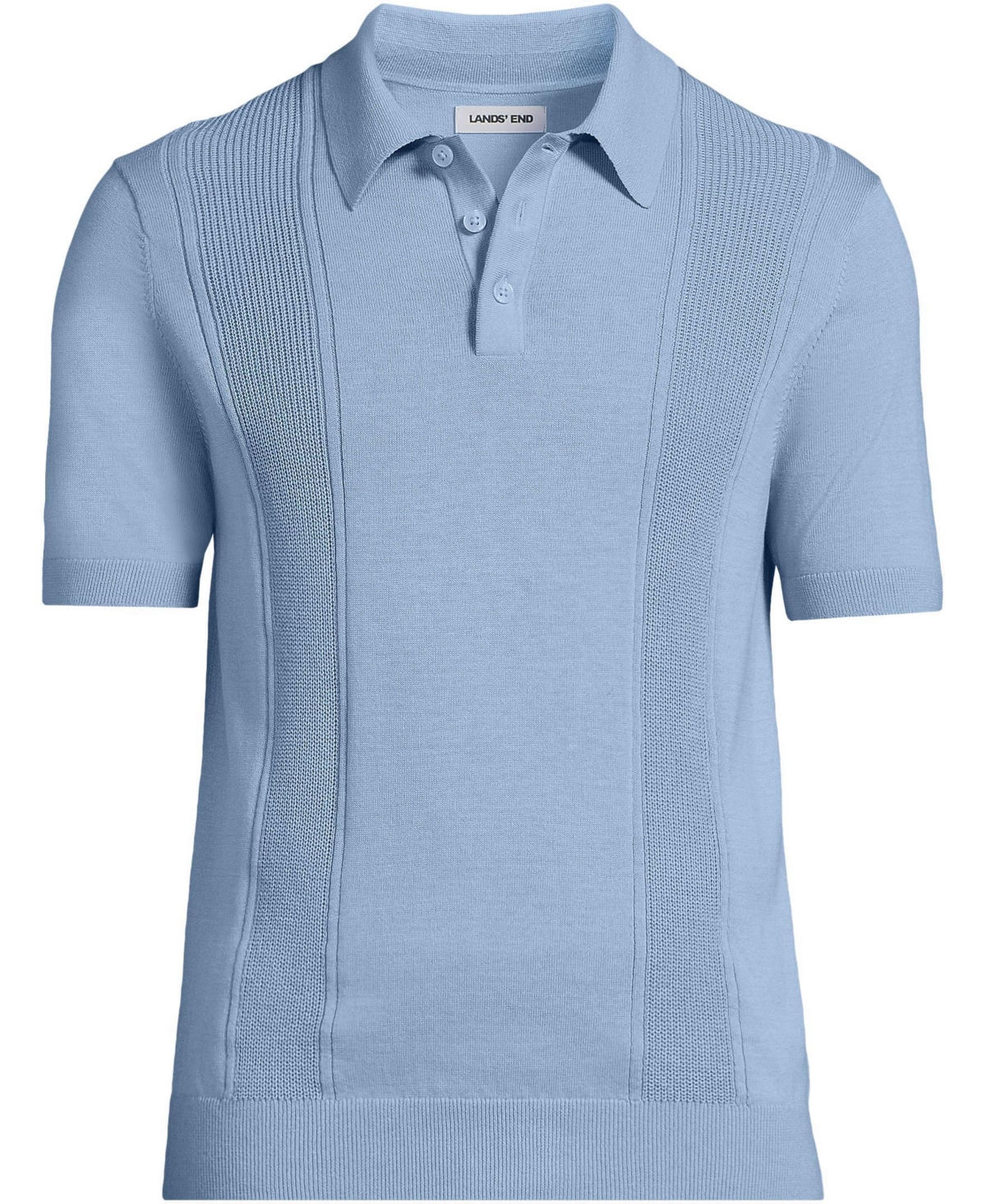 Lands' End Men's Short Sleeve Vertical Rib Button Down Sweater Polo