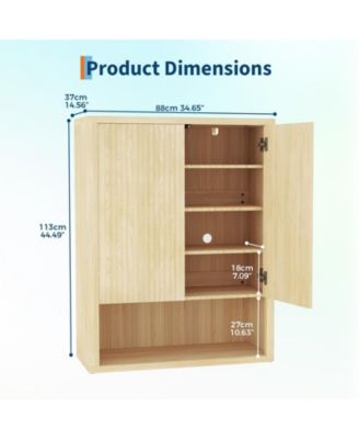 2 Fluted Doors with 5 Tier Shoe Cabinet, Freestanding Entryway Storage Cabinet with Adjustable Shelves for Living Room, Hallway, Porch, Oak