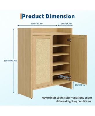 Rattan Shoe Cabinet with Doors, 41" Wooden Storage Rack with Adjustable Shelves and Doors, Perfect for Entryway, Hallway, Living Room