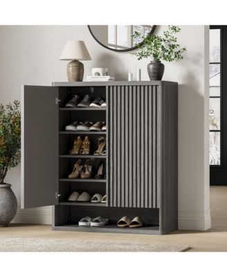 31.5 Inch Shoe Cabinet, Large Shoe Storage Cabinet with Adjustable Shelves, Wooden Shoe Organizer with Fluted Door Holds 25–30 Pairs