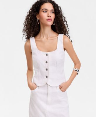 Women's Sequin Embellished Button Front Denim Vest