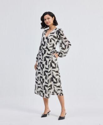 Women's Midi Wrap Dress in Abstract Mosaic