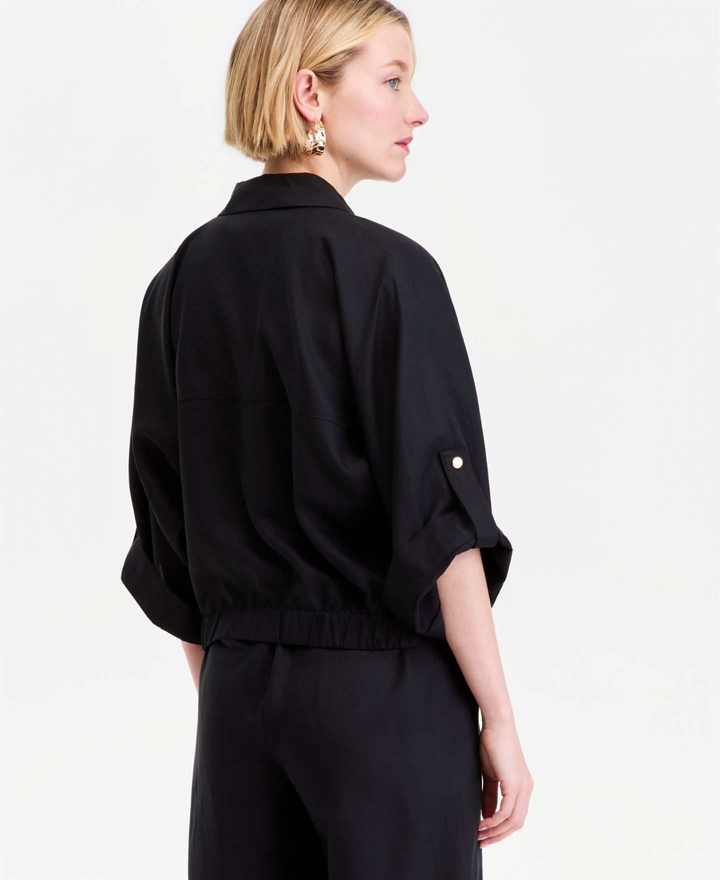 Женская куртка I.N.C. International Concepts Linen-Blend 3/4-Sleeve Shirt Jacket, цвет: Глубокий чёрный — фото 3