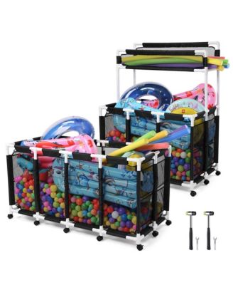 2PCS Pool Float Storage Bins Basket for Toys Raft Noodles Rolling Cart Organizer