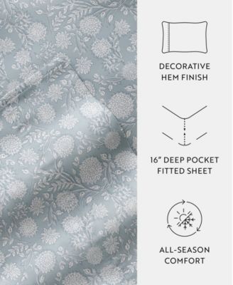 Long Staple 300-Thread Count Cotton Pattern 4-Pc. Sheet Set, Full