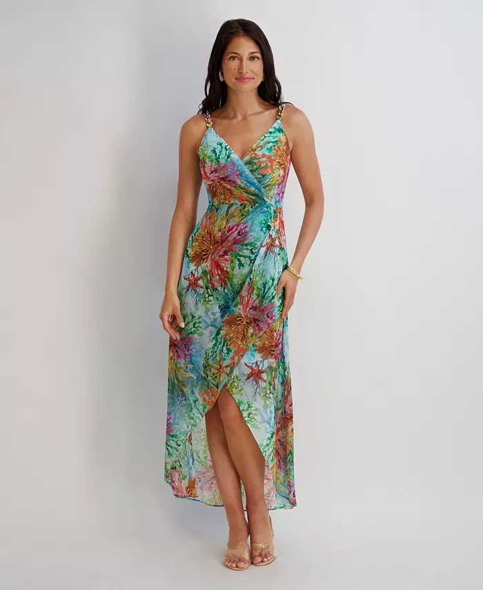 Women's Printed V-Neck High-Low Dress - thumbnail 6