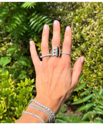 Suzy Levian Sterling Silver Cubic Zirconia Courset Cross Over Knuckle Ring