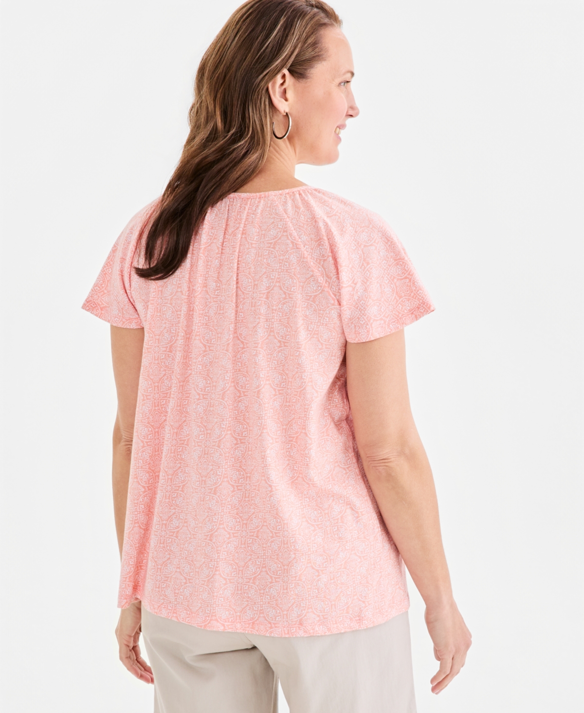 Style & Co Women's Printed Scoop-Neck Flutter-Sleeve Top, Macy's Exclusive