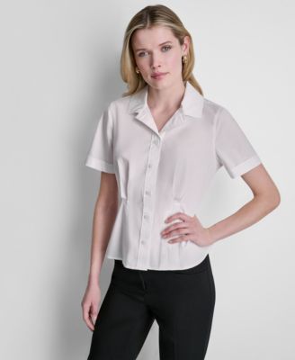 Petite Short-Sleeve Collared Blouse