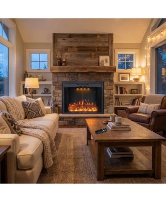 30" Recessed-in Realistic Flame Electric Fireplace with Adjustable Heat, Timer