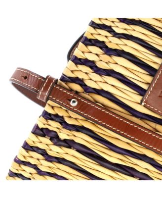 Small Paula's Ibiza Square Basket Tote Woven Reed with Leather