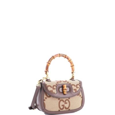 Pre-Owned Gucci Small Bamboo 1947 Top Handle Bag Jumbo GG Canvas