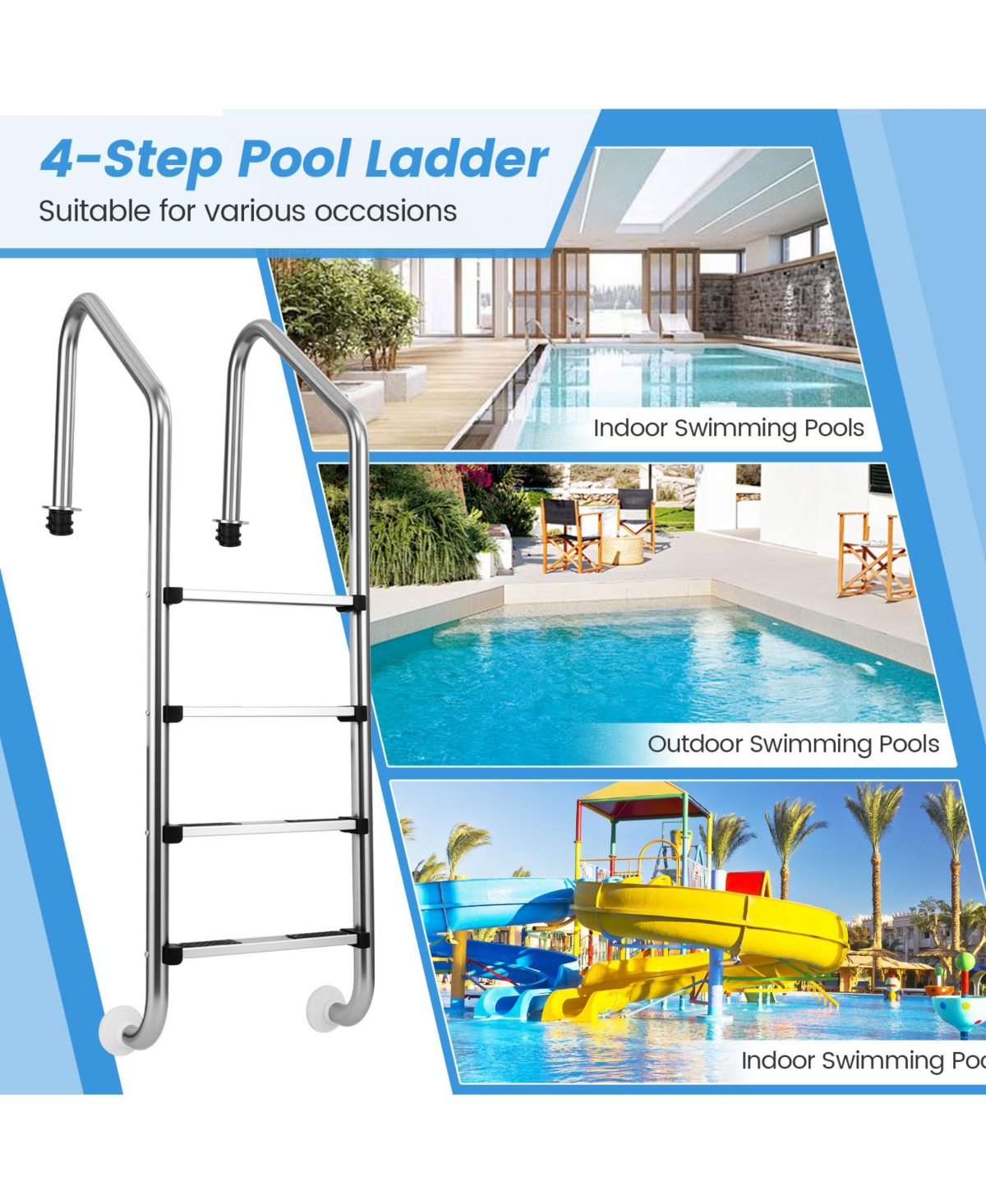 Sugift 4-Step Inground Pool Ladder Stainless Steel Swimming Pool Ladder