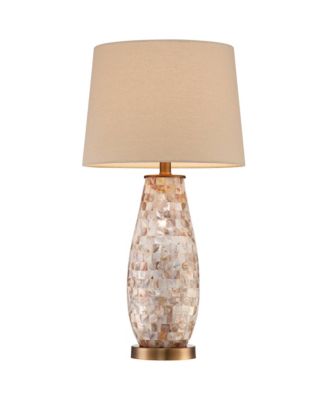 Cottage Table Lamps High Set of 2 Mother of Pearl Tile Vase Drum Shade for Living Room Family Bedroom Bedside Office