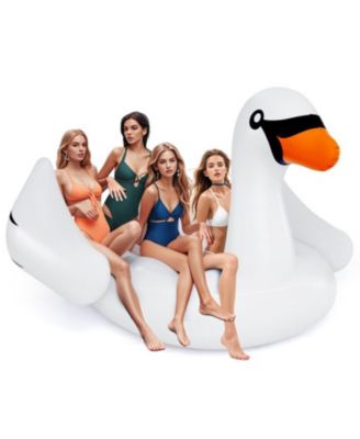 Giant Inflatable Swan Floating Island 4-Person Pool Float with 4 Cup Holders