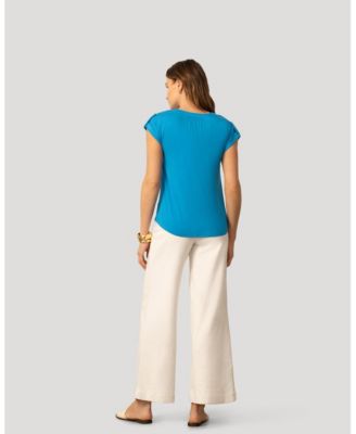 Women's Split Neck Sleeve Tab Top