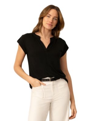 Women's Split Neck Sleeve Tab Top