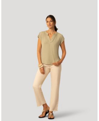 Women's Split Neck Sleeve Tab Top