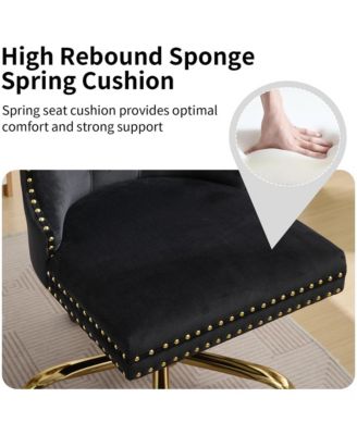 Velvet Upholstered Office Chair, Tufted Button Desk Chair, Adjustable Swivel Computer Chair with Metal Base, Nailhead for Home Office