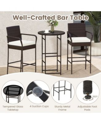 3 Piece Outdoor Bar Set with Cushioned Seating for Patio