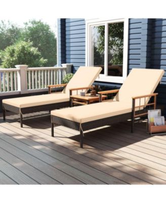 Adjustable Patio Rattan Lounge Chair with Built-In Side Table