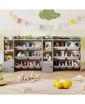 Kids Toy Storage and Bookshelf with Cabinet and Open Shelves